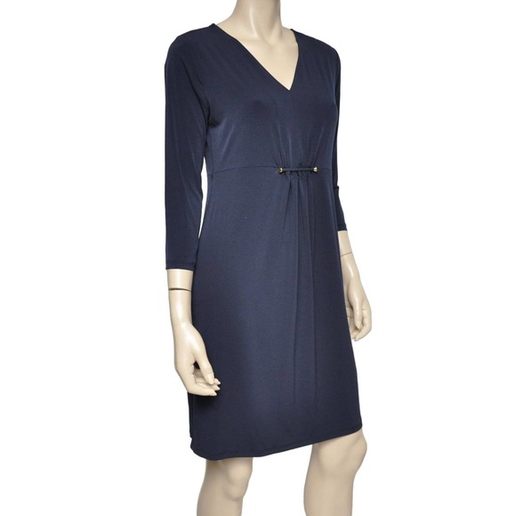 Michael Kors Matte Jersey V-Neck 3/4 Sleeve Shift Dress Real Navy 4/8 $130 Nwt - Picture 4 of 5